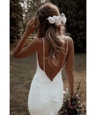 Women's V Neck Wedding Dresses Mermaid Lace Applique Bridal Gown Wz02-white $37.51 Dresses