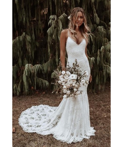 Women's V Neck Wedding Dresses Mermaid Lace Applique Bridal Gown Wz02-white $37.51 Dresses