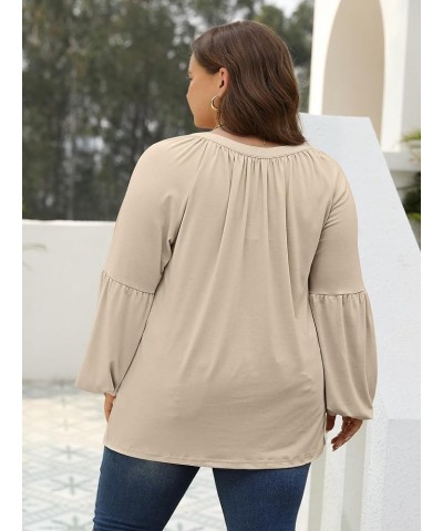 Women's V Neck Lantern Long Sleeve Shirts Plus Size Tops Smocked Cuffs Loose Casual Blouse, 1X-5X A-apricot $8.24 Blouses