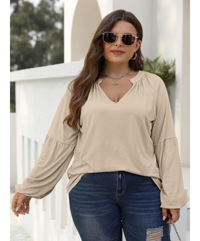 Women's V Neck Lantern Long Sleeve Shirts Plus Size Tops Smocked Cuffs Loose Casual Blouse, 1X-5X A-apricot $8.24 Blouses