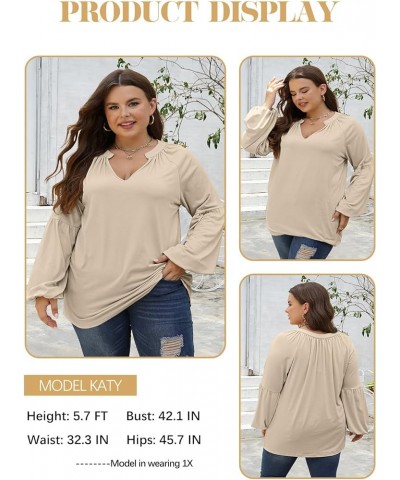 Women's V Neck Lantern Long Sleeve Shirts Plus Size Tops Smocked Cuffs Loose Casual Blouse, 1X-5X A-apricot $8.24 Blouses