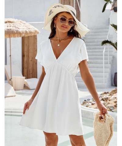 Women's Bathing Suit Cover Ups Ruffle Swimsuit Coverups V Neck Swimwear Cover Ups Bikini Beach Dress A-Solid Color White043 $...