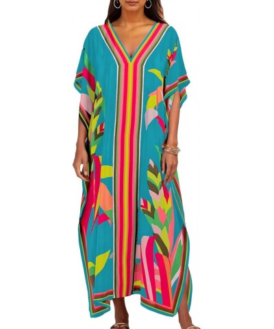 Women Plus Size Kaftan Dress Swimsuit Cover Up Caftan Maxi Beach Dresses C-sky Blue $15.05 Swimsuits