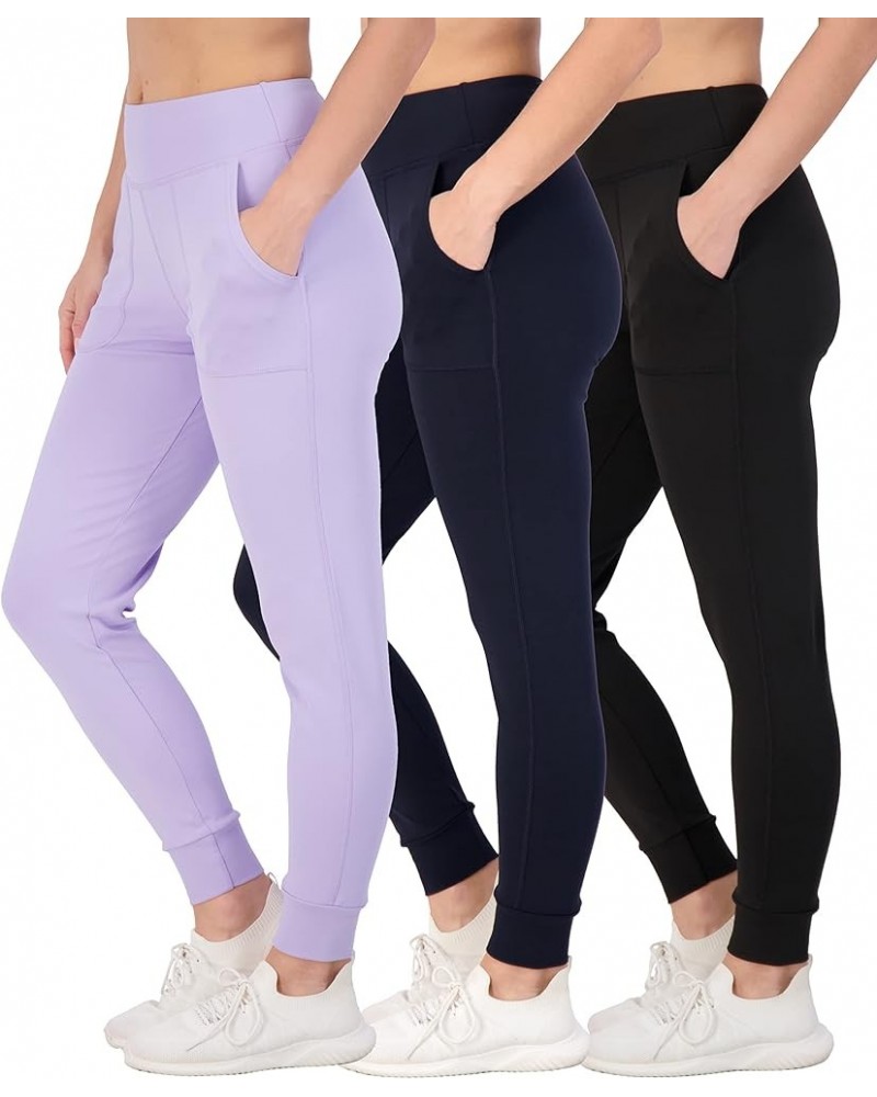 3 Pack: Women's Joggers with Pockets - High Waist Workout Yoga Tapered Athletic Leggings (Available in Plus) Standard Set 9 $...