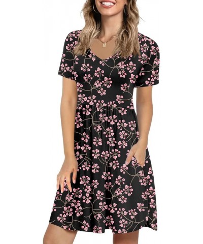 2024 Women's Summer Dress Short Sleeve Casual T Shirt Dreses Beach Flowy V Neck Sundresses with Pockets 1-gypsophila $17.00 D...