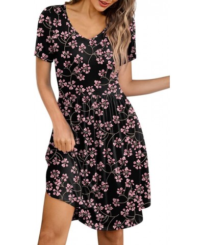 2024 Women's Summer Dress Short Sleeve Casual T Shirt Dreses Beach Flowy V Neck Sundresses with Pockets 1-gypsophila $17.00 D...