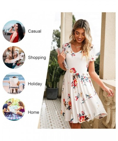 2024 Women's Summer Dress Short Sleeve Casual T Shirt Dreses Beach Flowy V Neck Sundresses with Pockets 1-gypsophila $17.00 D...