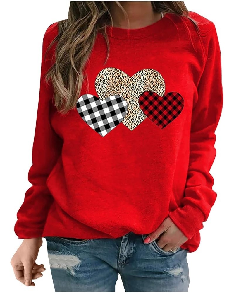 Valentine's Day Long Sleeve Shirts Women Cute Gnome Holding Heart T-Shirt Casual Crew Neck Tops Holiday Blouses 2024 07red Va...