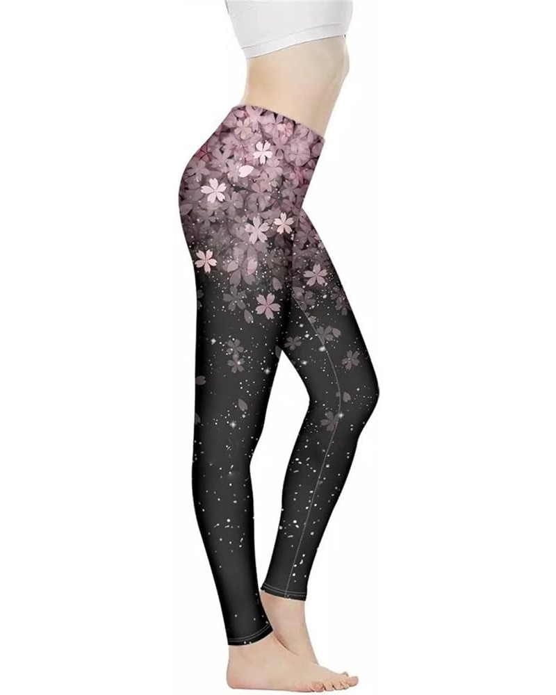 Women Yoga Pants Tummy Control Workout Leggings Stretch Fitness Tights Butt Lifting Cherry Blossom Sakura $11.20 Leggings