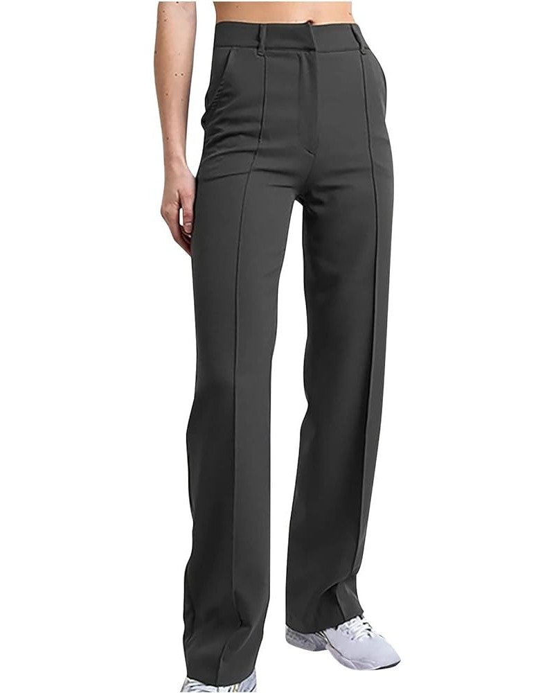 Dressy Casual Suit Pants Womens Business Work Wide Leg Trousers Flowy High Elastic Waisted Palazzo Pants with Pockets Gray $3...