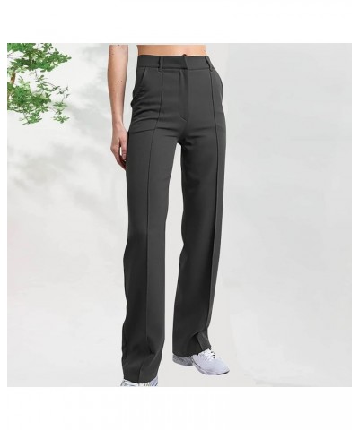 Dressy Casual Suit Pants Womens Business Work Wide Leg Trousers Flowy High Elastic Waisted Palazzo Pants with Pockets Gray $3...