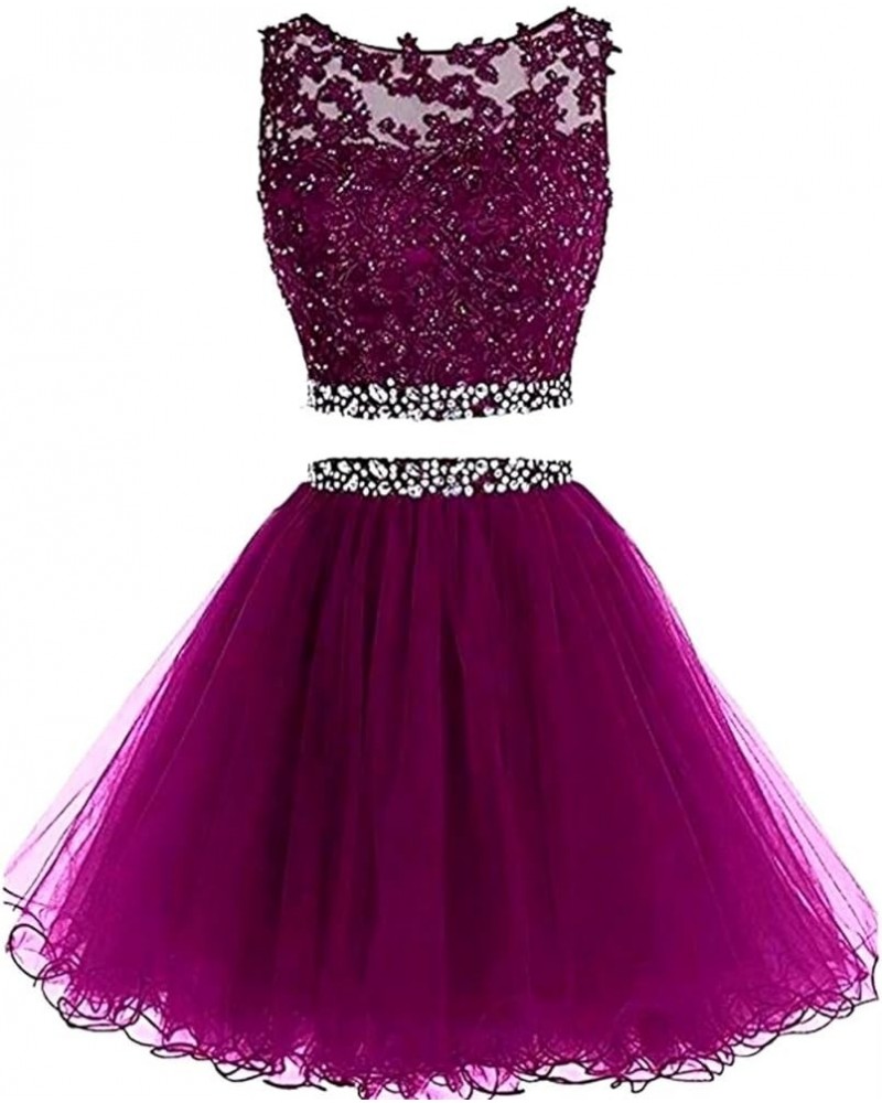 Women's Appliques Beaded Prom Dress Short 2 Piece Teens Homecoming Dresses Party Cocktail Gown Grape $35.74 Dresses