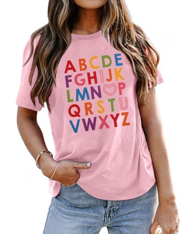 Teacher Shirts for Woman Summer Cute Graphic Tops Kindergarten Teacher Gift T-Shirt Casual Tees Tops C-pink $12.41 T-Shirts