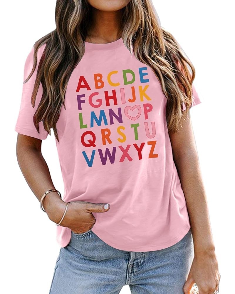 Teacher Shirts for Woman Summer Cute Graphic Tops Kindergarten Teacher Gift T-Shirt Casual Tees Tops C-pink $12.41 T-Shirts