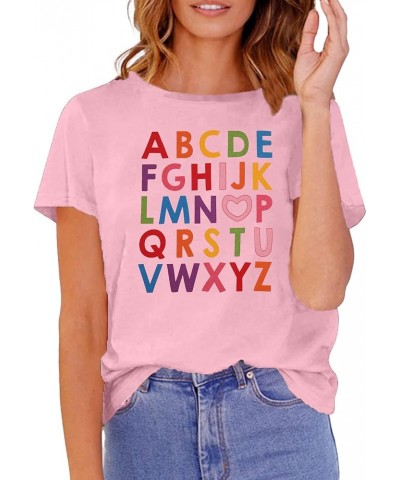 Teacher Shirts for Woman Summer Cute Graphic Tops Kindergarten Teacher Gift T-Shirt Casual Tees Tops C-pink $12.41 T-Shirts