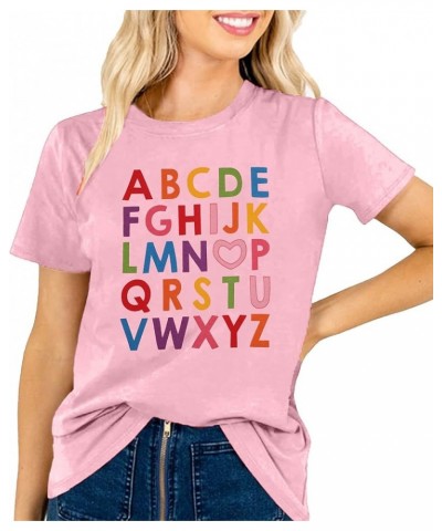 Teacher Shirts for Woman Summer Cute Graphic Tops Kindergarten Teacher Gift T-Shirt Casual Tees Tops C-pink $12.41 T-Shirts