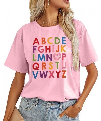 Teacher Shirts for Woman Summer Cute Graphic Tops Kindergarten Teacher Gift T-Shirt Casual Tees Tops C-pink $12.41 T-Shirts