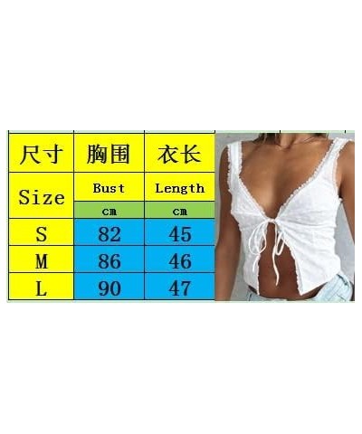 Women Y2k Strappy Lace Tank Tops Corset Trim Tie Front Camisole Crop Top Vintage Sexy Sleeveless Backless Shirt White Lace-7 ...