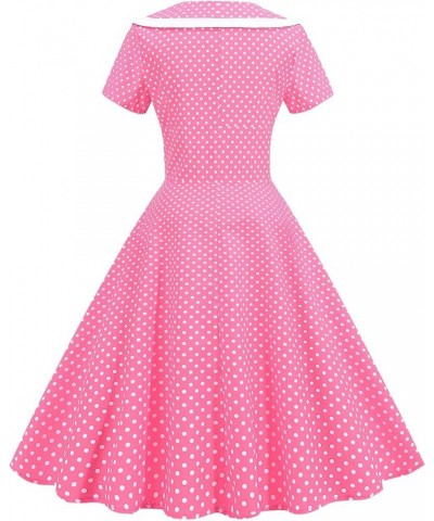 Women Notch Lapel 50s 60s Vintage Short Sleeve V-Neck Cocktail Swing Dress Polka Dot 1950s Rockabilly Prom Party Midi Dress P...