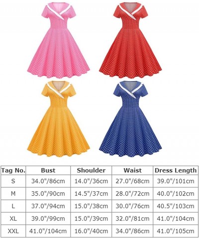 Women Notch Lapel 50s 60s Vintage Short Sleeve V-Neck Cocktail Swing Dress Polka Dot 1950s Rockabilly Prom Party Midi Dress P...