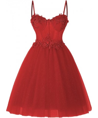 Sparkly Prom Dresses Short for Teens Homecoming Dress Glitter Lace Formal Dress RO066 Red $43.19 Dresses