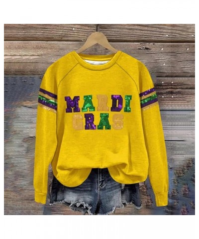 Mardi Gras Shirts for Women 2024 Long Sleeve Top Womens Mardi Gras Shirt Winter Sweaters for Women White Long B-yellow $8.60 ...