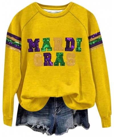 Mardi Gras Shirts for Women 2024 Long Sleeve Top Womens Mardi Gras Shirt Winter Sweaters for Women White Long B-yellow $8.60 ...