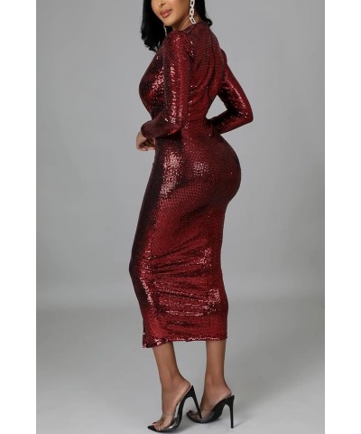 Women's Sexy Sequin Dresses Basic Long Sleeve Bodycon Sparkly Club Night Party Midi Dress 001red $9.90 Dresses