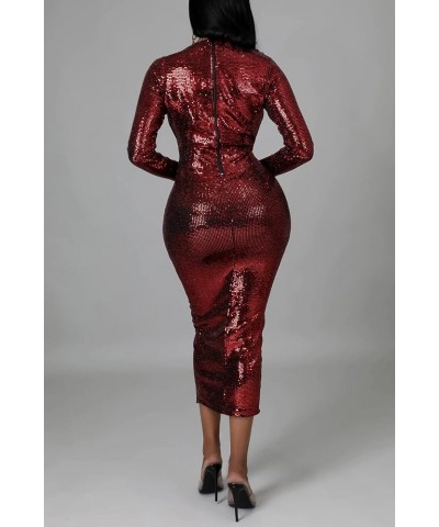 Women's Sexy Sequin Dresses Basic Long Sleeve Bodycon Sparkly Club Night Party Midi Dress 001red $9.90 Dresses