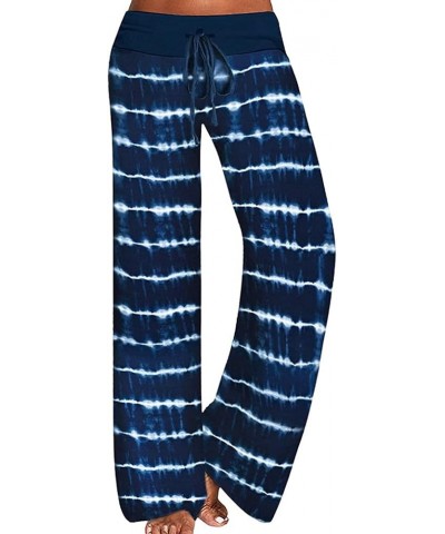 Women's Comfy Casual Pajama Pants Floral Print Drawstring Palazzo Lounge Pants Wide Leg Blue 7 $10.79 Sleep & Lounge