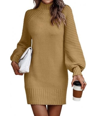 Turtleneck Sweater Dress Women Plus Size Slim Cable Knit Sweater Dress Flared Sleeves Fall Winter Women Sweater Long Skirt Kh...