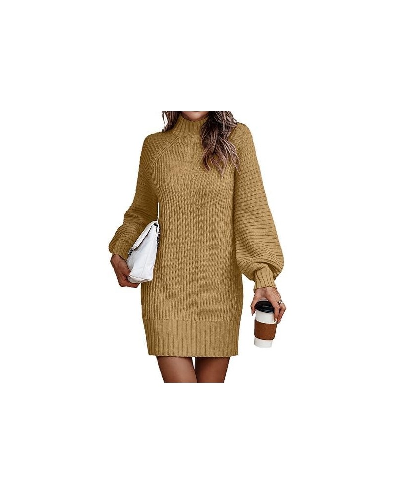 Turtleneck Sweater Dress Women Plus Size Slim Cable Knit Sweater Dress Flared Sleeves Fall Winter Women Sweater Long Skirt Kh...