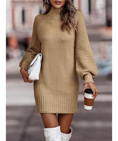 Turtleneck Sweater Dress Women Plus Size Slim Cable Knit Sweater Dress Flared Sleeves Fall Winter Women Sweater Long Skirt Kh...