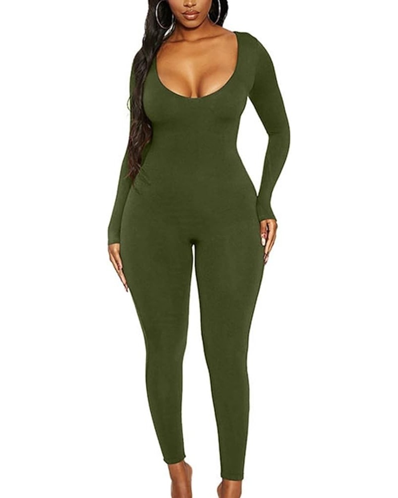 Women's Sexy Long Sleeve Bodycon Jumpsuit Rompers One Piece Outfits Army Green $12.80 Jumpsuits