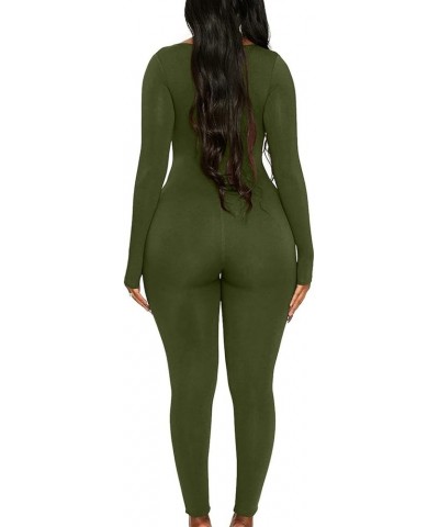 Women's Sexy Long Sleeve Bodycon Jumpsuit Rompers One Piece Outfits Army Green $12.80 Jumpsuits