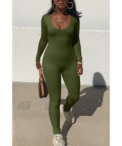 Women's Sexy Long Sleeve Bodycon Jumpsuit Rompers One Piece Outfits Army Green $12.80 Jumpsuits