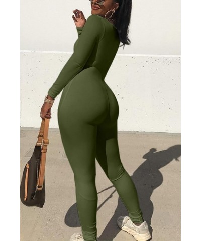 Women's Sexy Long Sleeve Bodycon Jumpsuit Rompers One Piece Outfits Army Green $12.80 Jumpsuits