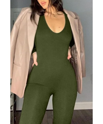 Women's Sexy Long Sleeve Bodycon Jumpsuit Rompers One Piece Outfits Army Green $12.80 Jumpsuits