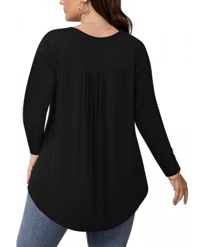 Women's Plus Size Tunic Tops Button Henley Casual T Shirts V Neck Short Sleeve Pleated Blouses Long Sleeve Black 01 $14.15 Tops