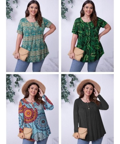 Women's Plus Size Tunic Tops Button Henley Casual T Shirts V Neck Short Sleeve Pleated Blouses Long Sleeve Black 01 $14.15 Tops