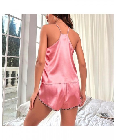 Pajamas for Women Set Silk Satin Sexy Camisole 2 Piece Pajamas Sets Soft Comfy Ruffle Cute Pajamas Sleepwear 64 Pink $10.39 L...