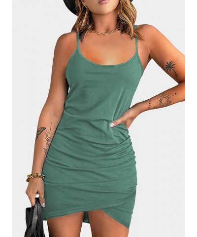 Sundress for Women 2024 Summer Sleeveless Sexy Spaghetti Strap Dresses Scoop Neck Wrap Dress X-mist Green $19.03 Dresses