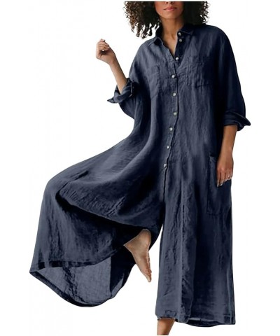 Womens 2024 Casual Summer Loose Jumpsuits Wide Leg Linen Overalls Plus Size One Piece Rompers Beach Palazzo Pants A02-navy $1...