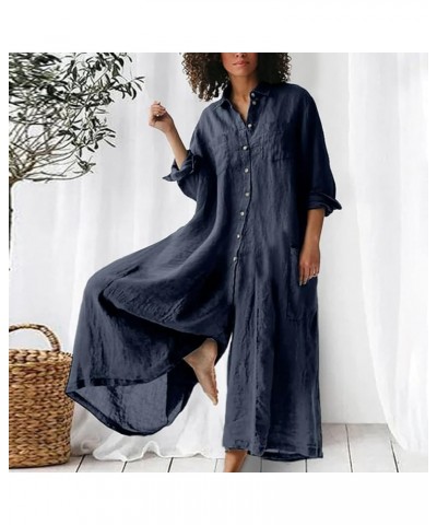 Womens 2024 Casual Summer Loose Jumpsuits Wide Leg Linen Overalls Plus Size One Piece Rompers Beach Palazzo Pants A02-navy $1...