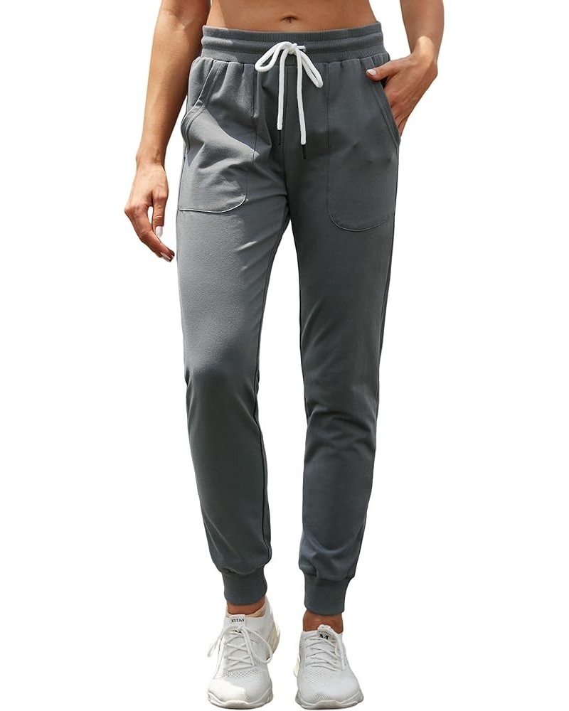 Women's Cotton Sweatpants with Pockets Athletic Drawstring Joggers Casual Sweat Pants 01-long-dark Grey $14.51 Activewear