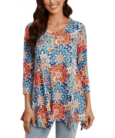 Women's Plus Size Tunic: 3/4 Sleeve Swing Flowy Blouses - Casual Loose Fit Dressy Tops Floral-1 $12.04 Tops