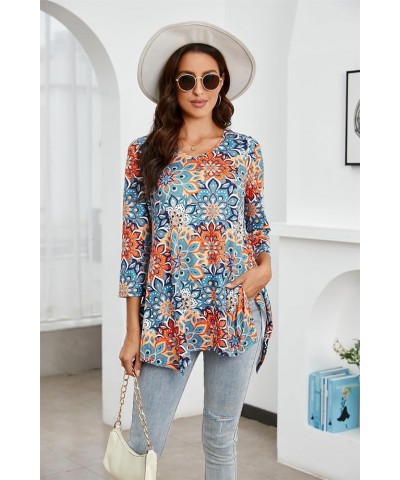 Women's Plus Size Tunic: 3/4 Sleeve Swing Flowy Blouses - Casual Loose Fit Dressy Tops Floral-1 $12.04 Tops