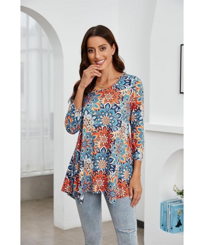 Women's Plus Size Tunic: 3/4 Sleeve Swing Flowy Blouses - Casual Loose Fit Dressy Tops Floral-1 $12.04 Tops