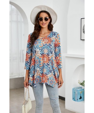 Women's Plus Size Tunic: 3/4 Sleeve Swing Flowy Blouses - Casual Loose Fit Dressy Tops Floral-1 $12.04 Tops