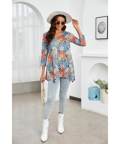 Women's Plus Size Tunic: 3/4 Sleeve Swing Flowy Blouses - Casual Loose Fit Dressy Tops Floral-1 $12.04 Tops